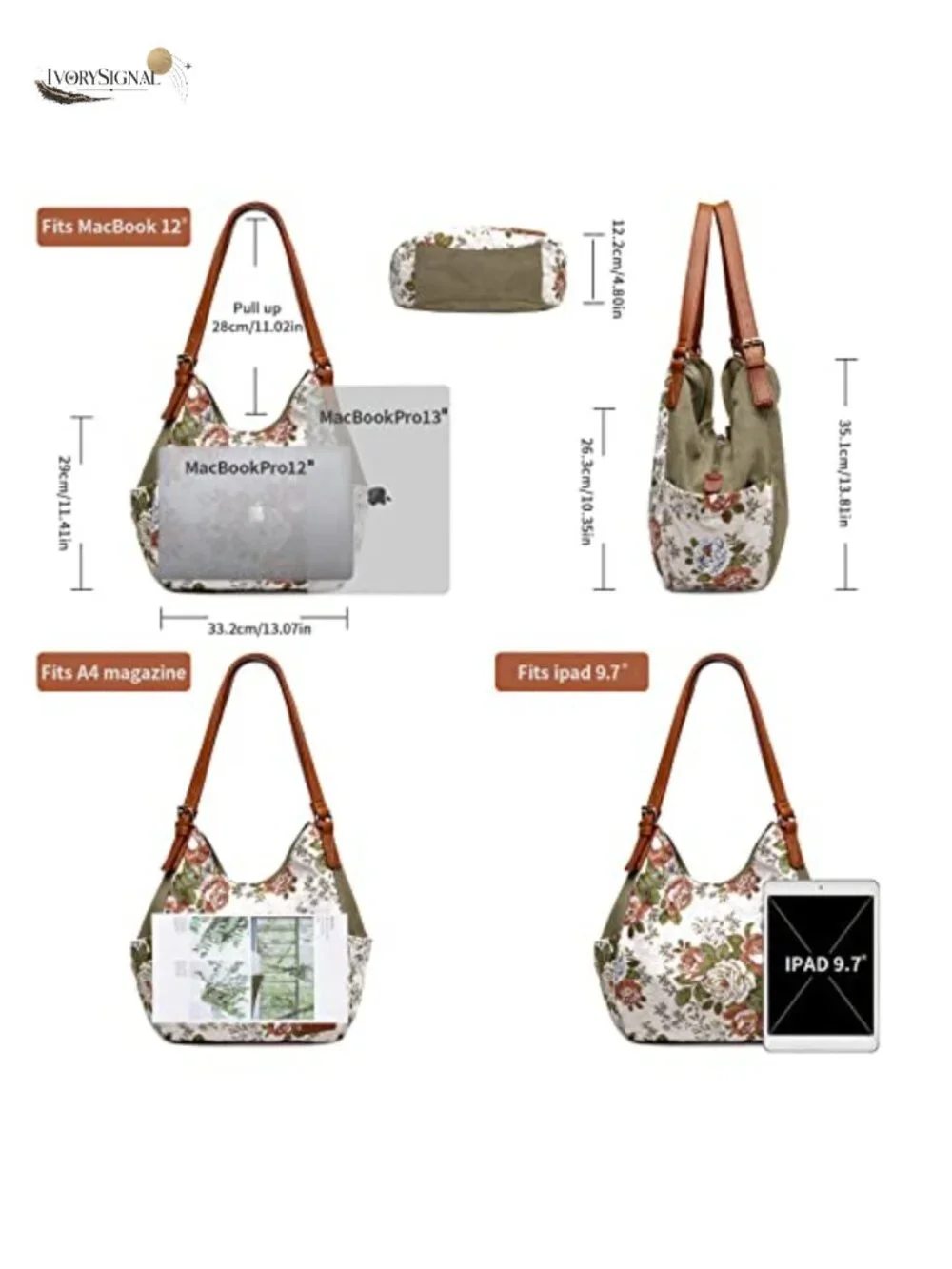 Canvas Hobo Purse with Multi Pockets, Embroidery Ethnic Design, Top Handle